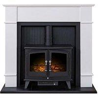 Adam Fires & Fireplaces Oxford Stove Suite In Pure White With Woodhouse Electric Stove