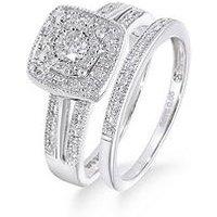 Love Diamond 9Ct White Gold 50 Point Diamond Square Set Split Shoulder Bridal Set Of Two Rings
