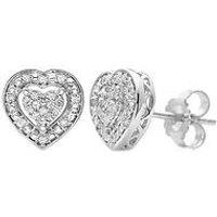 Love Diamond Sterling Silver 15 Point Diamond Heart Earrings