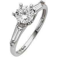 The Love Collection 9 Carat White Gold Cz Solitaire Ring With Graduated Stone Set Shoulders