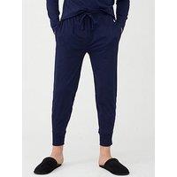 Liquid Cotton Jersey Men's Cuffed Jogging Bottoms, Navy with white polo player