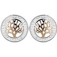 The Love Silver Collection Gold Plated Silver Two Tone Crystal Tree Of Life Stud Earrings