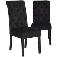 Very Home Pair Of Velvet Scroll Back Dining Chairs - Black - Fsc Certified