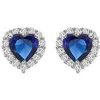 Love Gem 9Ct White Gold Sapphire & Cubic Zirconia Halo Heart Stud Earrings