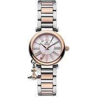 Vivienne Westwood Mother Orb Mother Of Pearl And Rose Gold Detail Dial With Charm Two Tone Stainless Steel Bracelet Ladies Watch
