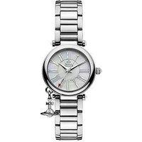 Vivienne Westwood Mother Orb Mother Of Pearl And Silver Detail Dial With Charm Stainless Steel Bracelet Ladies Watch