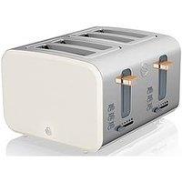 Swan St14620Whtn Nordic 4-Slice Toaster With Defrost/Reheat/Cancel Functions, Cord Storage, 1500W, White