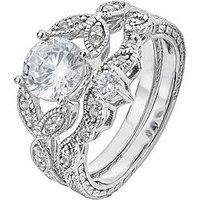 The Love Silver Collection Sterling Silver & Cubic Zirconia Vintage Style Leaf Ring Set