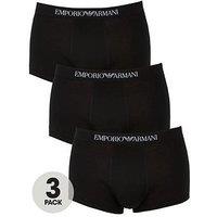 Emporio Armani Bodywear 3 Pack Pure Cotton Trunks - Black