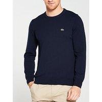 Lacoste Crew Neck Knitted Logo Jumper - Navy