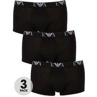 Emporio Armani Bodywear 3 Pack Eva Waistband Stretch Cotton Trunks - Black