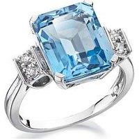 The Love Collection 9Ct White Gold Blue Topaz Emerald Cut Ring