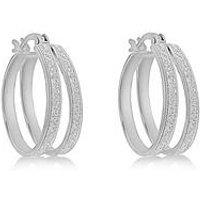 The Love Silver Collection Sterling Silver Stardust Double Hoop Creole Earrings