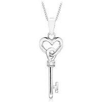 Love Diamond 9Ct White Gold Diamond Set Heart Key Pendant Necklace