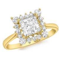 Love Gold 9Ct Gold Cubic Zirconia Square Halo Solitaire Ring