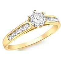 The Love Collection 9Ct Gold Cubic Zirconia Solitaire Ring With Set Shoulders