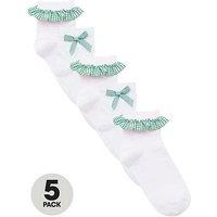 The Very Collection Girls 5 Pack Gingham Frill School Socks - Green