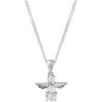 The Love Collection Sterling Silver Cubic Zirconia Angel Pendant Necklace