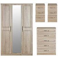 Swift Winchester Part Assembled 4 Piece Package - 3 Door Mirrored Wardrobe, Chest Of 5 Drawers And 2 Bedside Chests - Fsc Certified