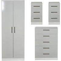 Swift Montreal Ready Assembled 4 Piece Package - 2 Door Mirrored Wardrobe, 5 Drawer Chest And 2 Bedside Chests - Fsc Certified