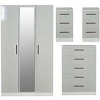 Swift Montreal Ready Assembled 4 Piece Package - 3 Door Mirrored Wardrobe, 5 Drawer Chest And 2 Bedside Chests - Fsc Certified