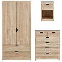 Very Home Aspen 3 Piece Package - 2 Door, 2 Drawer Wardrobe, 4 + 2 Chest And Bedside Chest - Oak Effect