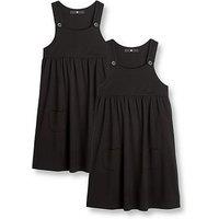 V By Very 2 Pack Girls Jersey School Pinafore Dresses - Black