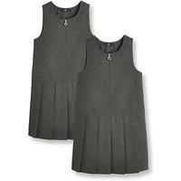 Everyday Girls 2 Pack Pleat Pinafore School Dresses - Grey