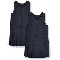 Everyday Girls 2 Pack Pleat Pinafore Water-Repellent School Dresses - Navy
