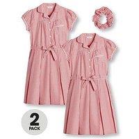 The Very Collection Girls 2 Pack Traditional Gingham Water-Repellent School Summer Dress - Red
