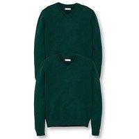 Everyday Unisex 2 Pack V-Neck School Jumpers - Green