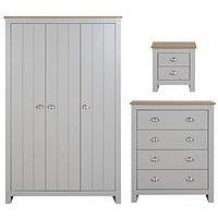 Very Home Atlanta 3 Piece Package - 3 Door Wardrobe, 4 Drawer Chest And 2 Drawer Bedside Table - Grey/Oak