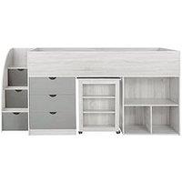 Very Home Mico Mid Sleeper Bed With Pull-Out Desk And Storage With Mattress Options (Buy & Save!) - White/Grey - Bed Frame Only