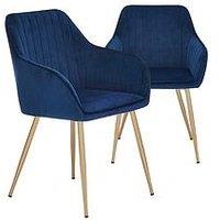 Very Home Pair Of Alisha Brass Legged Dining Chairs - Blue/Brass