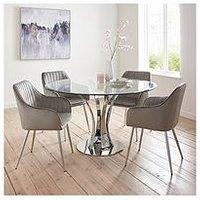 Very Home Alice Glass Top Dining Table + 4 Alisha Chairs - Chrome/Grey