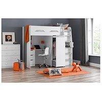 Julian Bowen Max High Sleeper Bed With Desk, Drawers, Pull Out Wardrobe And Hidden Cupboards - White