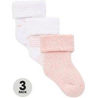 Everyday Baby Girls 3 Pack Little Heart, Stripe And Plain Terry Socks - Pink