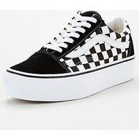 Vans Womens Old Skool Platform Checkerboard Trainers - Black/White