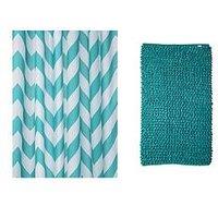Croydex Chevron Shower Curtain And Bathmat Set - Aqua