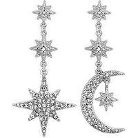 Mood Silver Plated Crystal Celestial Star And Moon Drop Earrings