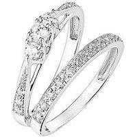 Love Diamond 9Ct White Gold 0.23Ct Three-Stone Diamond Ring And 9Ct White Gold 0.07Ct Wedding Band Bridal Set