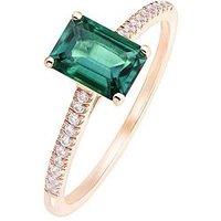 Love Gem 9Ct Rose Gold Octagon Created Emerald And 0.09Ct Diamond Ring