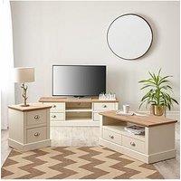 Very Home Crawford 3 Piece Package - Tv Unit, Coffee Table And Lamp Table - Ivory/Oak Effect