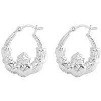 The Love Collection Sterling Silver Thick Claddagh Heart Creole Hoop Earrings