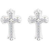 The Love Collection Sterling Silver Pave Cubic Zirconia Club Cross Earrings