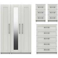 One Call Regal Package - Part Assembled 3 Door Mirrored Wardrobe, 5 Drawer Chest And 2 Bedside Chests