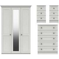 One Call Harris 4 Piece Part Assembled Package 3 Door Mirrored Wardrobe, 5 Drawer Chest And 2 Bedside Chests