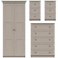 One Call Reid 4 Piece Ready Assembled Package - 2 Door Wardrobe, 5 Drawer Chest And 2 Bedside Cabine