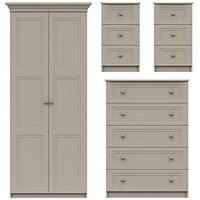 One Call Reid 4 Piece Ready Assembled Package - 2 Door Wardrobe, 5 Drawer Chest And 2 Bedside Cabinets