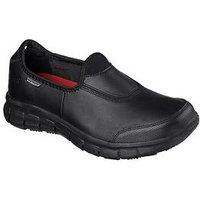 Skechers Sure Track Workwear Slip On Slip Resistant Leather Plimsoll - Black